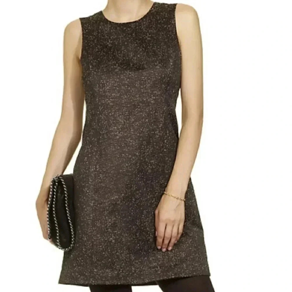 Theyskens' Theory Dino Dress Black Gold Sparkle Metallic Shift Sheath Sleeveless